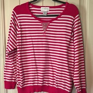 C.D. Petites Pink & White Striped Long Sleeve Top